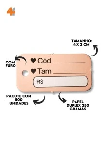 500 Peças Etiqueta Mini Tag Para Roupas Tam. 2 x 4 Cm - Champanhe - Visão 3