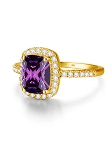 3 件套經典時尚華麗風格生日石主題珠寶套裝,配有人造紫色水晶,包括戒指/吊墜項鍊/耳環,925 純銀鍍18k 金,適合女士日常佩戴/週年紀念日/訂婚/派對/婚禮/新娘套裝作為禮物；項鍊總長 45 厘米/18 英寸,可調整 16-18 英寸；戒指尺寸：美國標準。 - 紫色 - 查看 5