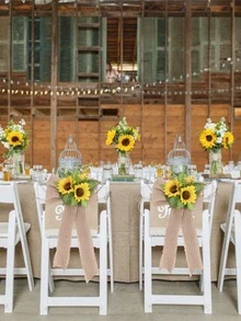 1pc Yellow Artificial Sunflower Chair Back Flower, Perfect For Outdoor Wedding And Party Decoration - Yellow - View 3