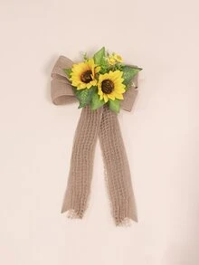 1pc Yellow Artificial Sunflower Chair Back Flower, Perfect For Outdoor Wedding And Party Decoration - Yellow - View 2