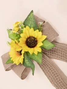 1pc Yellow Artificial Sunflower Chair Back Flower, Perfect For Outdoor Wedding And Party Decoration - Yellow - View 6