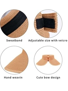 Simplicity Women's Wide Brim Roll-up Straw Sun Hat - Khaki - View 5