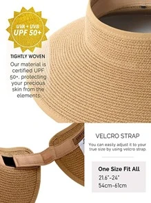Simplicity Women's Wide Brim Roll-up Straw Sun Hat - Khaki - View 3