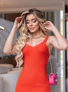 Women Sweater Dresses - Burnt Orange - View 3