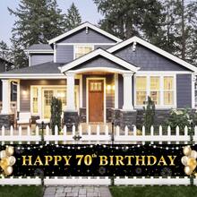 Dienalls Happy 70th Birthday Yard Sign Banner Birthday Decorations Black Gold - Multicolor - View 5