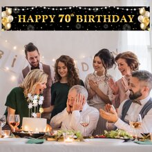 Dienalls Happy 70th Birthday Yard Sign Banner Birthday Decorations Black Gold - Multicolor - View 3