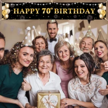 Dienalls Happy 70th Birthday Yard Sign Banner Birthday Decorations Black Gold - Multicolor - View 6