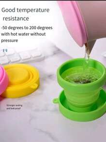 1入組便攜式戶外矽膠可折疊杯子帶蓋,旅行伸縮式杯子適用於野營,商業旅行,漱口水杯 - 粉色 - 查看 5