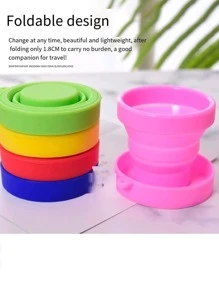 1入組便攜式戶外矽膠可折疊杯子帶蓋,旅行伸縮式杯子適用於野營,商業旅行,漱口水杯 - 粉色 - 查看 4