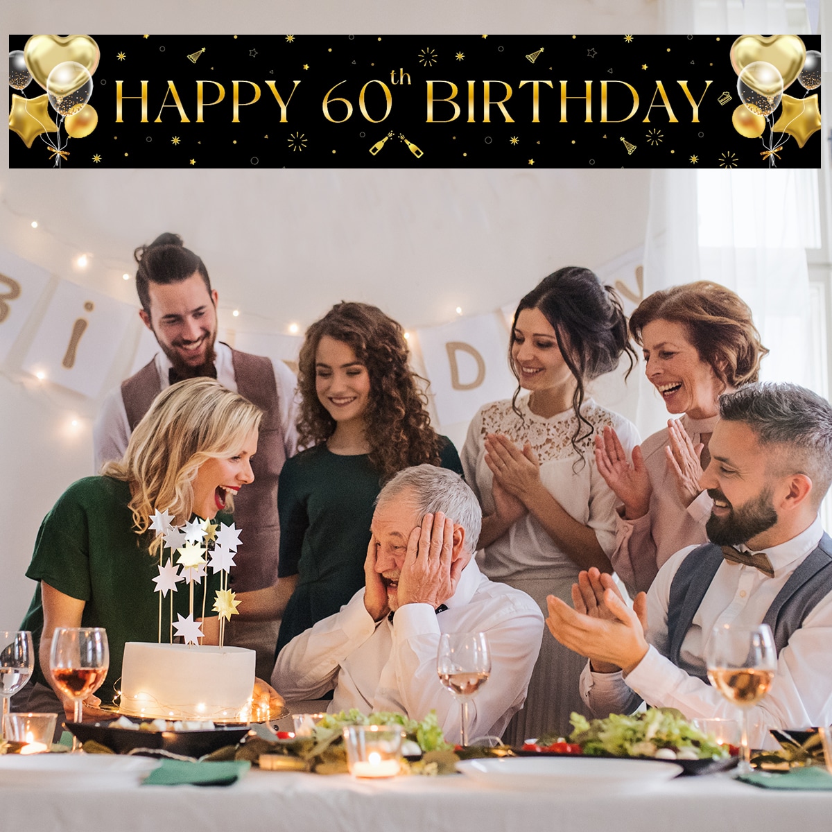 Happy 60th Birthday Banner – Großes Yard Banner 180x110 Cm, Für Innen & Außen
