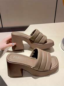 Sandalias mules de mujeres simple con grueso plataforma & grueso tacón alto - Caqui - Ver 1