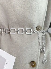 Cinto Feminino Corrente quadrado pequeno Moda Instagram Lançamento - Prata - Visão 2