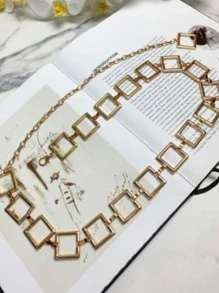 Cinto Feminino Corrente quadrado pequeno Moda Instagram Lançamento - Prata - Visão 3