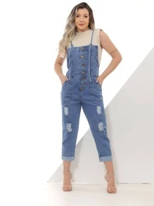 Women Denim Overalls & Jumpsuits - Azul lavado medio - Ver 1