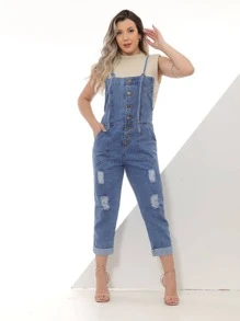 Women Denim Overalls & Jumpsuits - Azul lavado medio - Ver 4