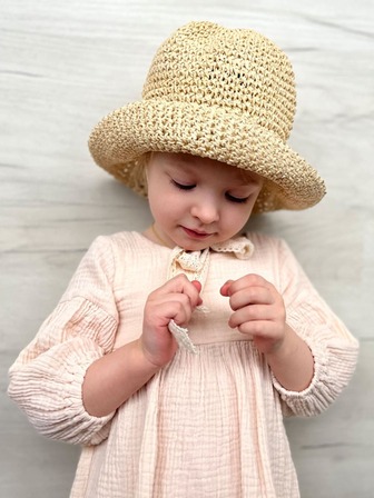 1 st Beige Barns vävda Bucket Hat, Småbarn solskyddshatt för sommaren utomhus Beach Farm