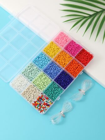 1盒15格3MM彩色玻璃珠套裝適用於DIY手環和項鏈製作