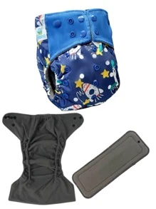 BABYBAMBOO Pañales Ecológicos de bambú doble riel estampados Reutilizable + 1 Inserto de bambú 4 capas - azul real - Ver 1
