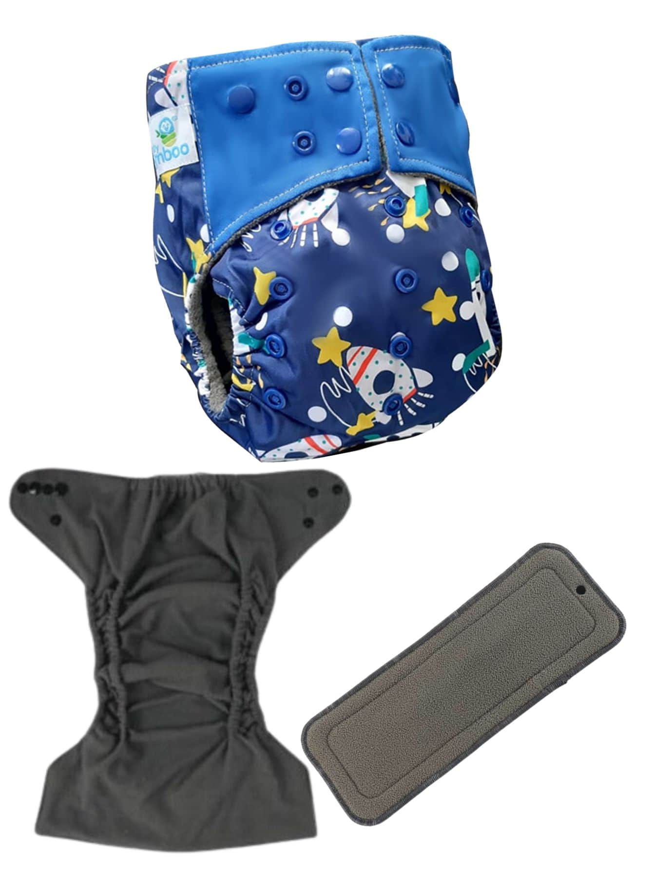 BABYBAMBOO Pañales Ecológicos de bambú doble riel estampados Reutilizable + 1 Inserto de bambú 4 capas - azul real - Ver 1