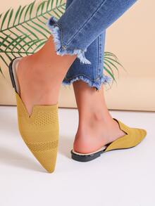 Mules planos de mujeres de moda de punta - Amarillo - Ver 2