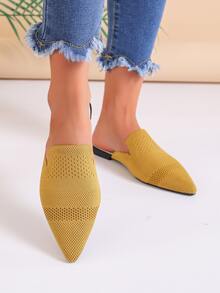 Mules planos de mujeres de moda de punta - Amarillo - Ver 3