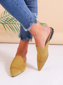 Mules planos de mujeres de moda de punta - Amarillo - Ver 5