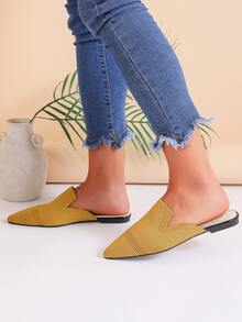 Mules planos de mujeres de moda de punta - Amarillo - Ver 6