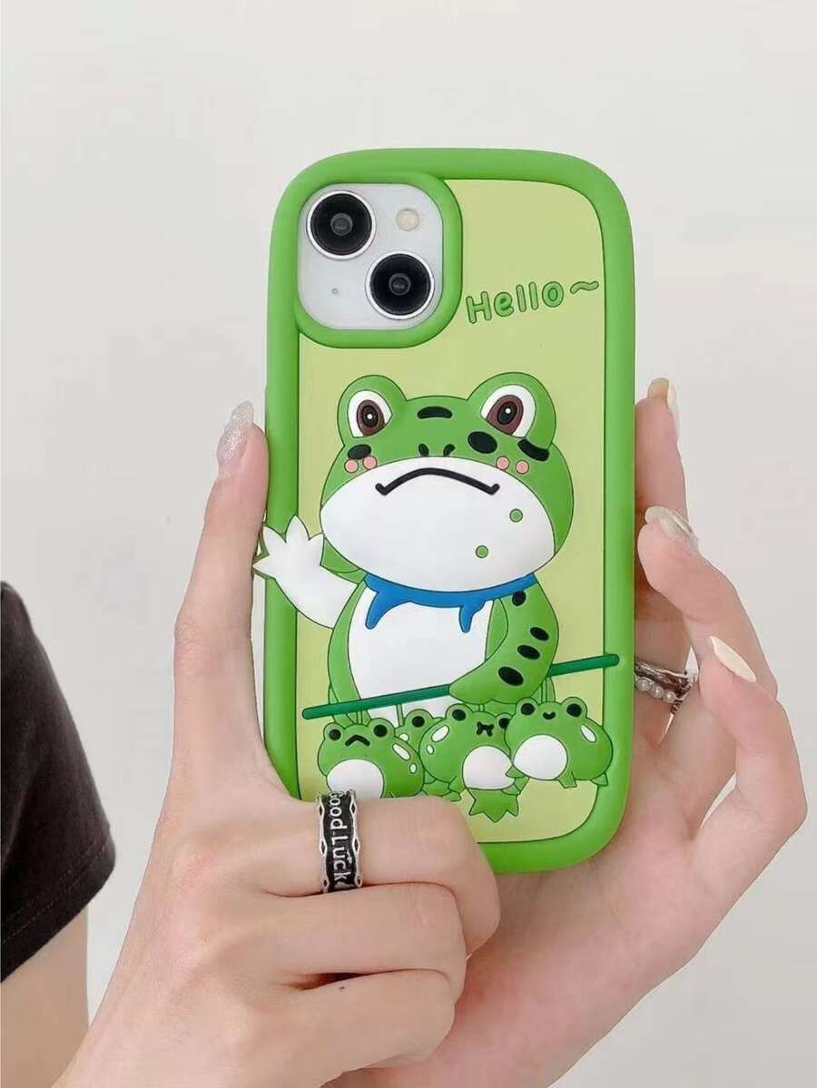 1個柔軟觸感的青蛙形矽膠手機殼,可兼容iphone,綠色,防滑 - 綠色 - 查看 1
