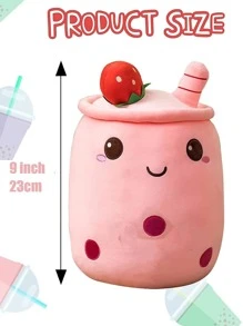 1 件 23 厘米/9 英寸可爱卡通创意毛绒冰淇淋和奶茶填充玩具，草莓毛绒玩具，适合生日、节日礼物和家居装饰 - 粉色 - 查看 5