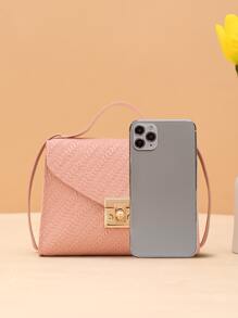 Bolso bandolera/bolso de mano con adorno de cadena, bloque de color y cierre - Rosa - Ver 5