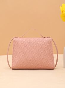 Bolso bandolera/bolso de mano con adorno de cadena, bloque de color y cierre - Rosa - Ver 4