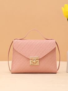 Bolso bandolera/bolso de mano con adorno de cadena, bloque de color y cierre - Rosa - Ver 1