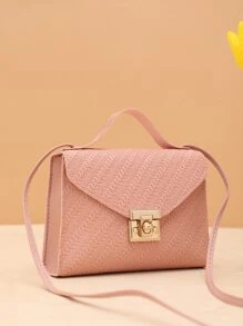 Bolso bandolera/bolso de mano con adorno de cadena, bloque de color y cierre - Rosa - Ver 3