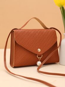 Khóa cài màu tương phản dây xích đeo chéo & túi xách, - màu nâu - Xem 3