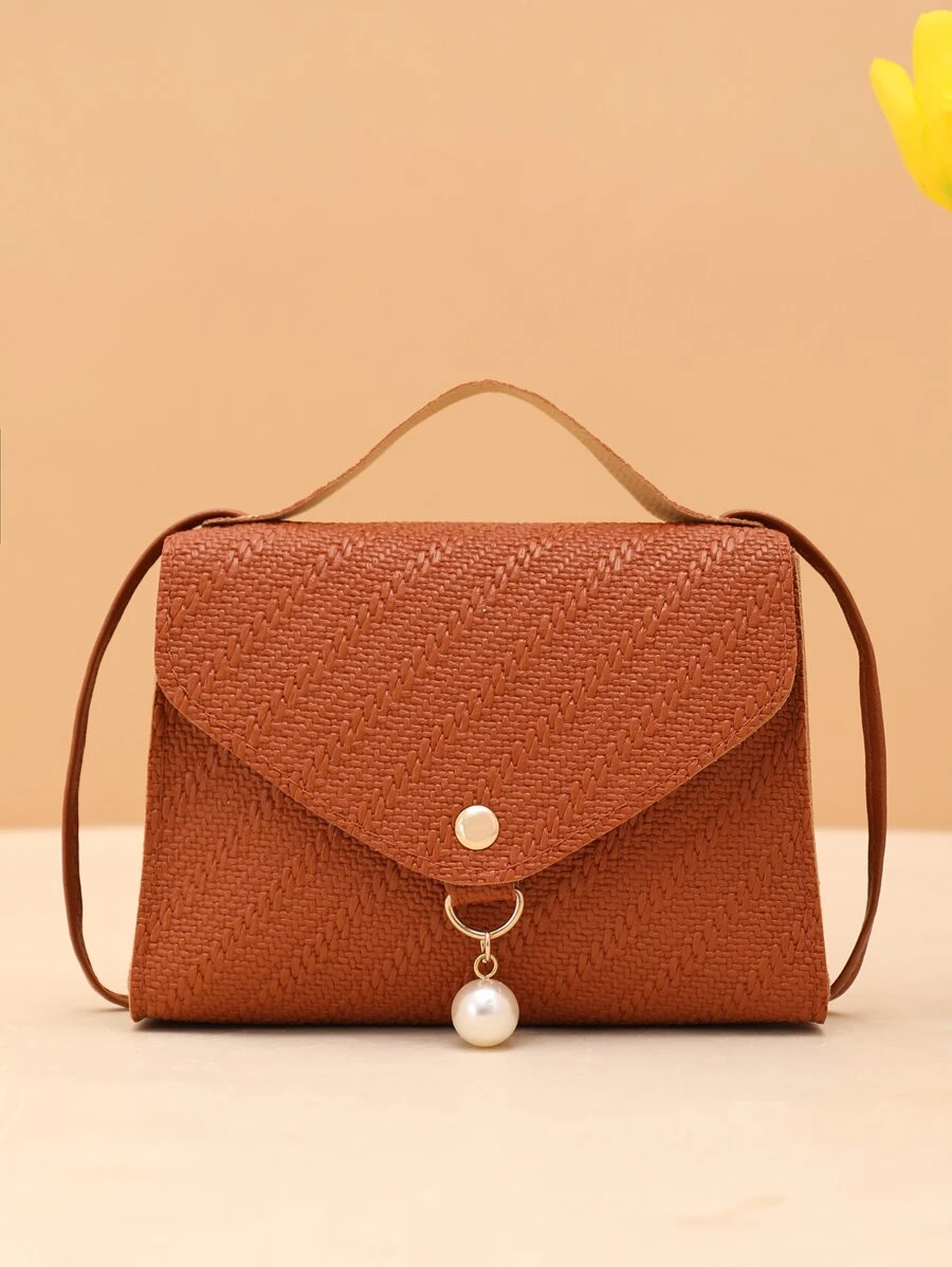 Khóa cài màu tương phản dây xích đeo chéo & túi xách, - màu nâu - Xem 1