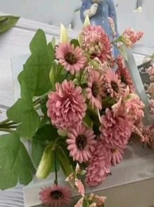 Flores Artificiais De Peça Crisântemo Decoração De Bolo Falsas De Seda Plástico Artificial Casa Bouquet - ROSA ESCURO - Visão 1