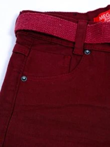 Young Boys Denim Shorts - 酒紅色 - 查看 5