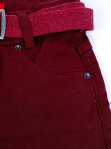 Young Boys Denim Shorts - 酒紅色 - 查看 6
