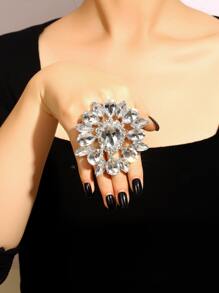 Ins透明鑽石亞克力大圓石開口戒指裝飾女性水晶大圓圈可調節指環珠寶 - 銀色 - 查看 2