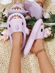 Chanclas Mujer- Niña  Diseño de tiburón - Lila Púrpura - Ver 3