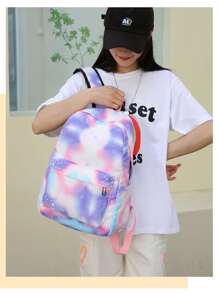 Set Of Multicolored Backpack, Pen And Durable Lunch Box In Two Colors - Purple - View 2