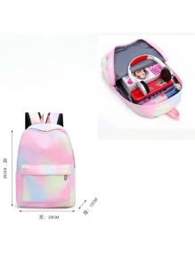 Set Of Multicolored Backpack, Pen And Durable Lunch Box In Two Colors - Purple - View 3