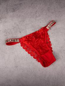 Bragas Tangas Sexys para mujer con diamantes de imitación | Tangas Sexys y Cómodas - Rojo - Ver 2