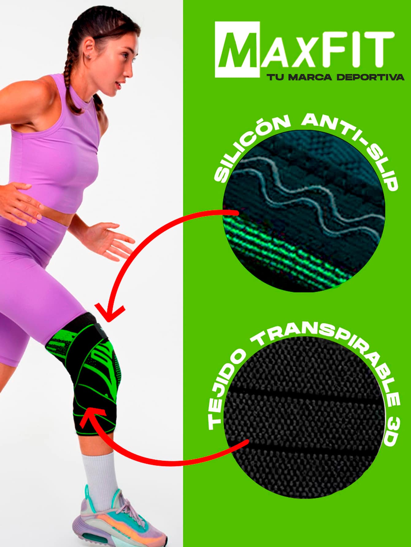 MAXFIT SPORTS Rodillera de compresión con cinta ajustable/ MAXFIT Modelo HX939 - Verde - Ver 1