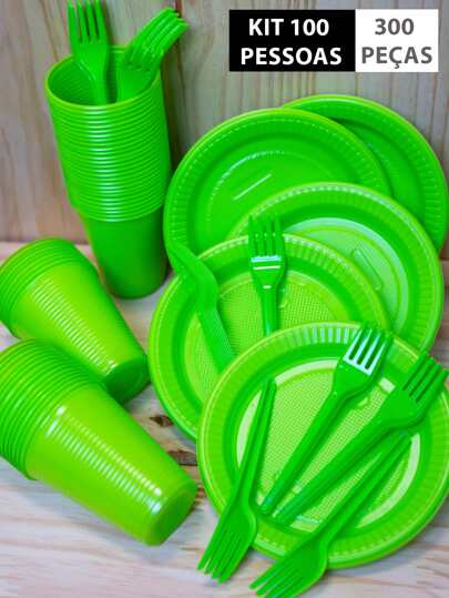 Kit copo prato e talher 100 Pessoas 300 Peças