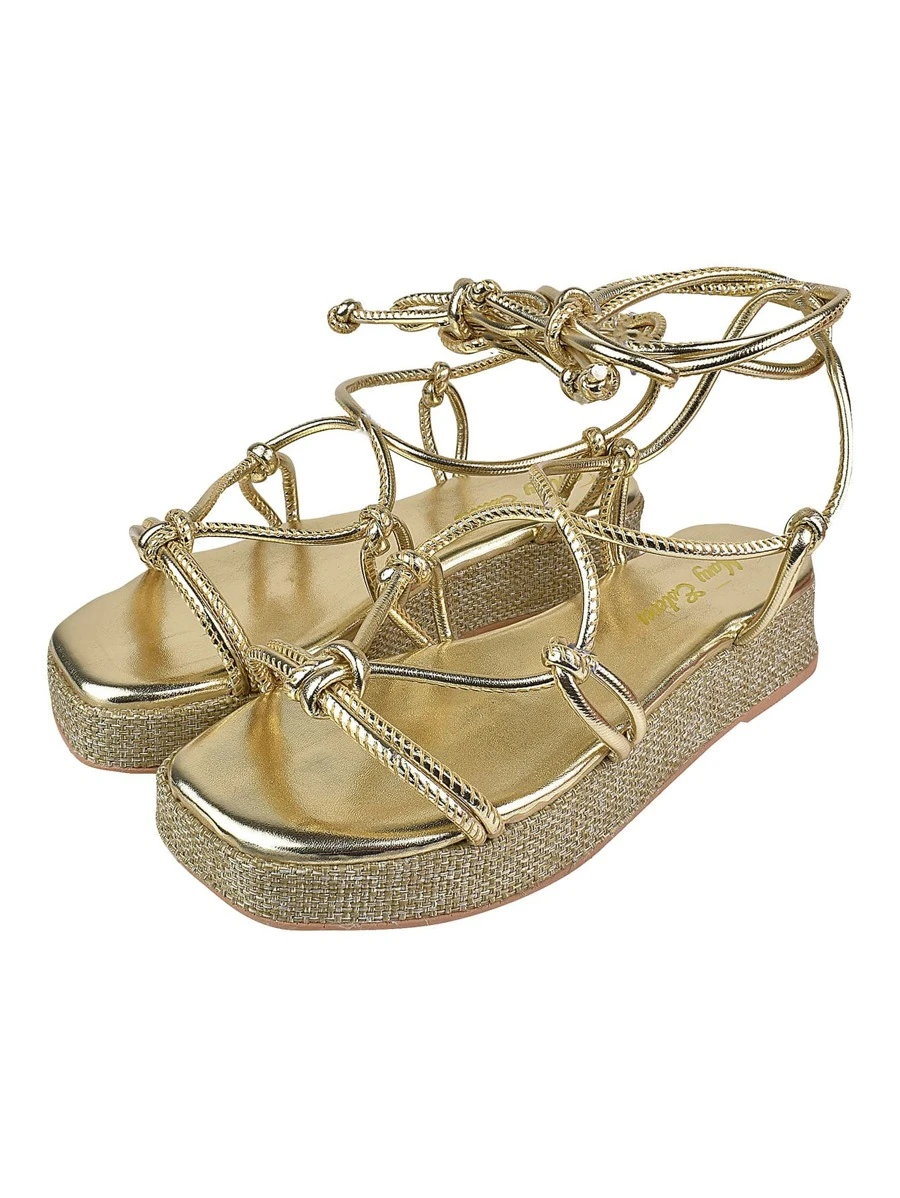 Sandália Feminina Papete de Amarrar Leve Birken Flatform Rasteira Confortável Carnaval - Dourado - Visão 1