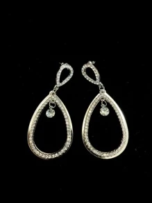 Arracadas Grandes Forma de Gota con Piedras Brillantes para Mujer - Plateado - Ver 1