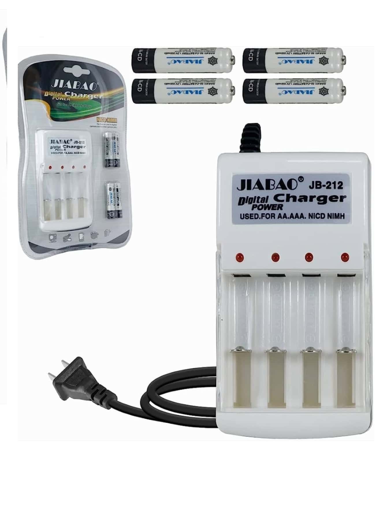 AAA And AA Battery Charger With 4 Batteries - White - View 1