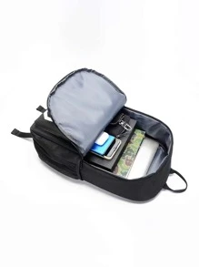 新款黑色發光卡通印花時尚背包書包書包書包筆記本電腦背包返校大學必需品隨身背包大容量功能性 - 黑色 - 查看 8