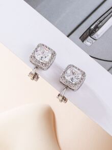 Mới Xuyên biên giới Đơn giản Hình vuông Trắng Khối Zirconia  Trang trí Kẹp-on   Hoa tai Đối với phụ nữ - Bạc - Xem 4